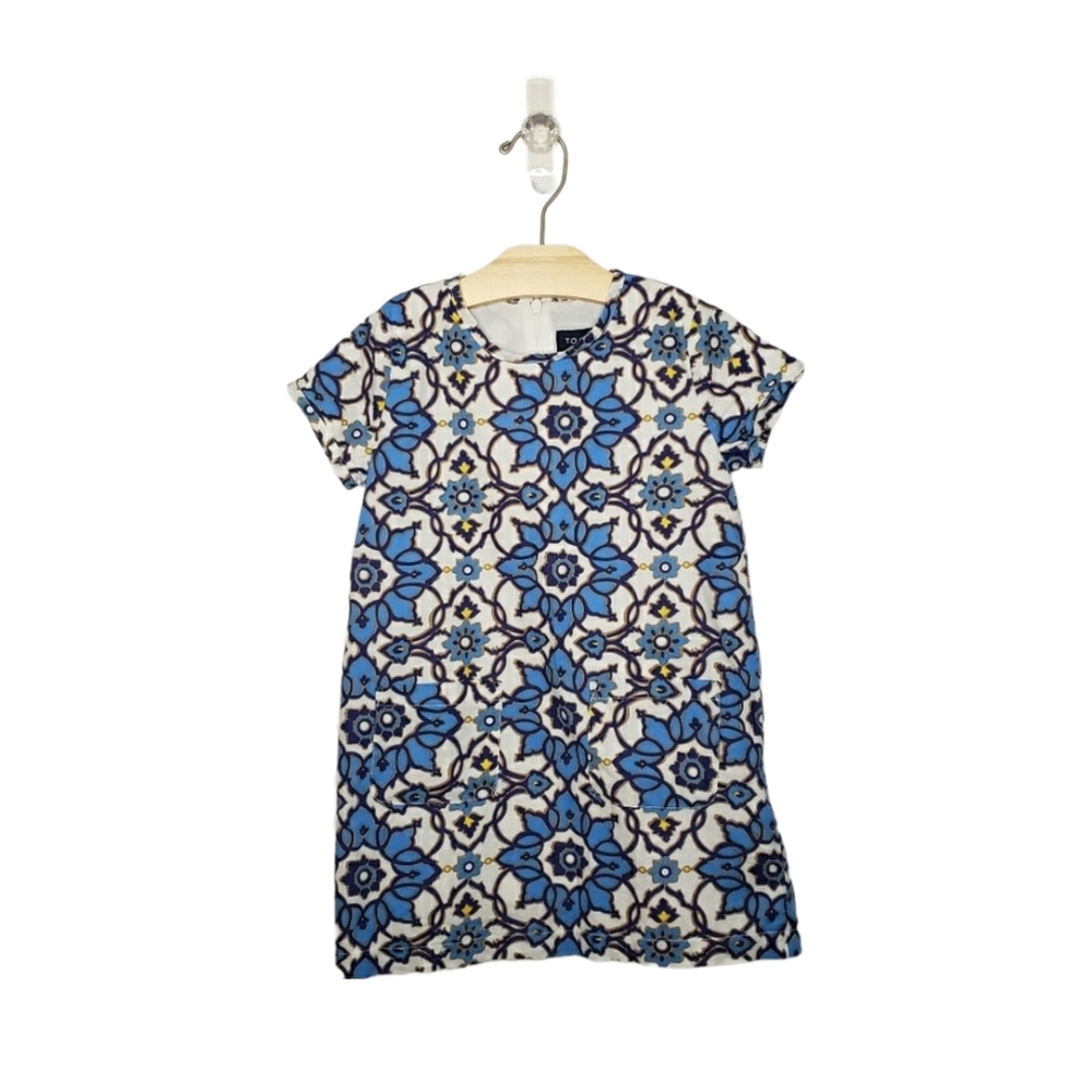 Toobydoo New York 4 Toddler Girl Blue Tile Print Short Sleeve Shift Dress